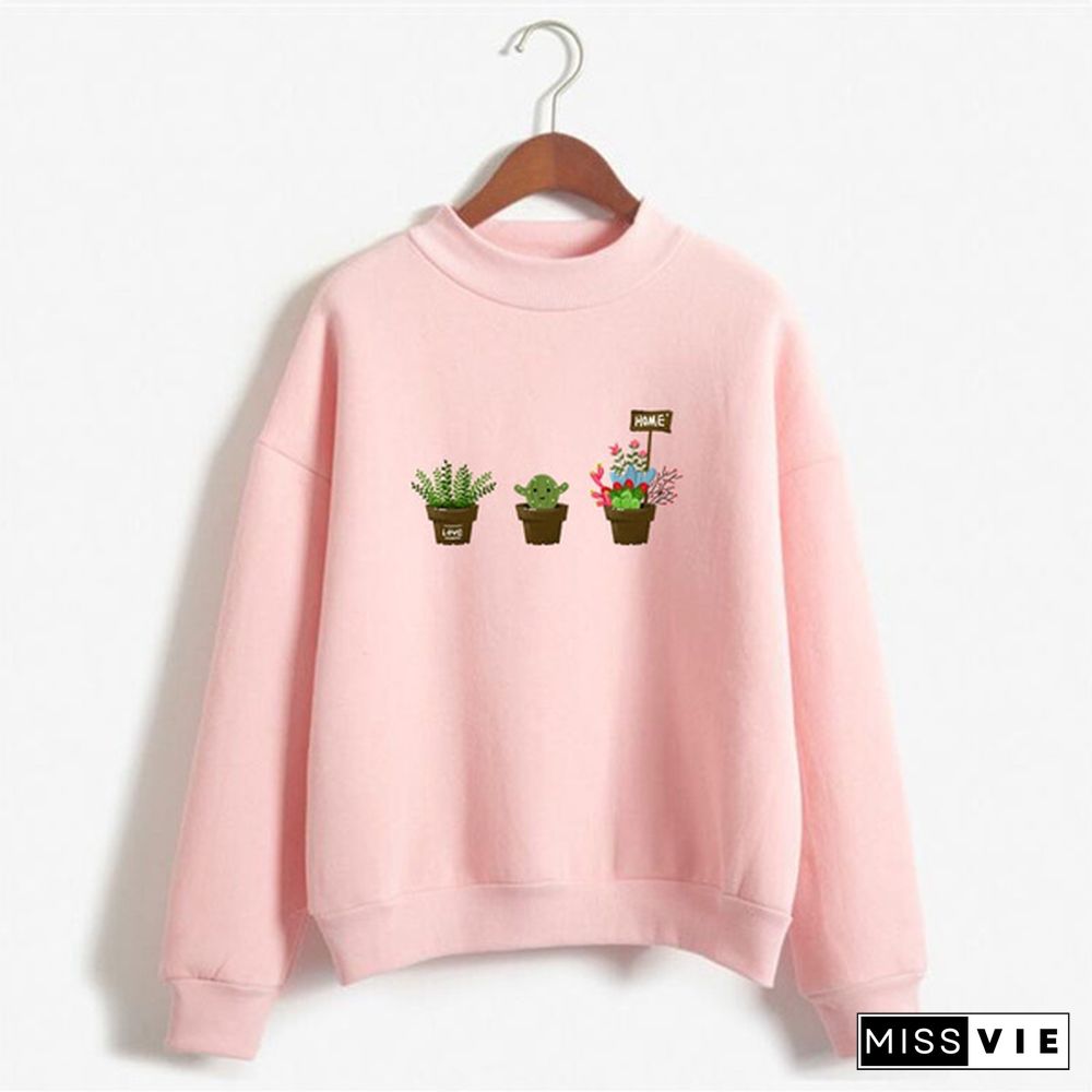 Women's Fashion Print Short Casual Pullover Loose Middle Collar Sweater