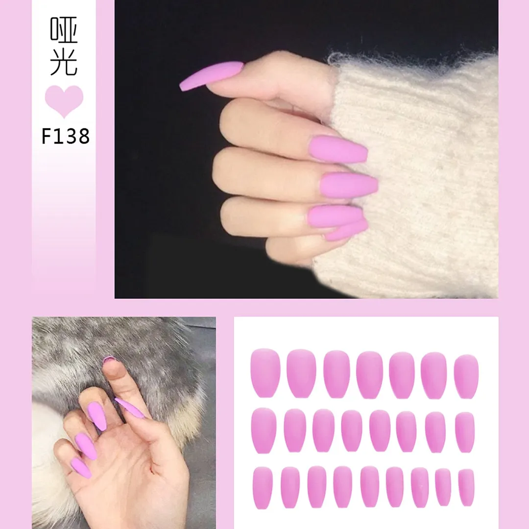 Nail Art Fake Nails Stiletto Tips Clear Press on Long False with Glue Coffin Stick Display Full Cover Artificial Designs Matte
