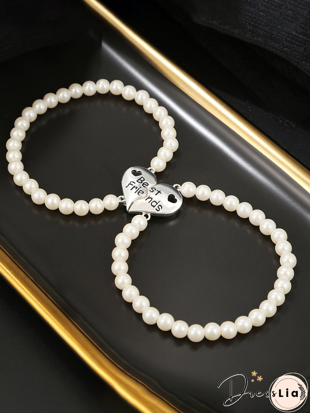 2Pcs Bestfriends Heart Letter Pearl Bracelet Bestie Bracelet