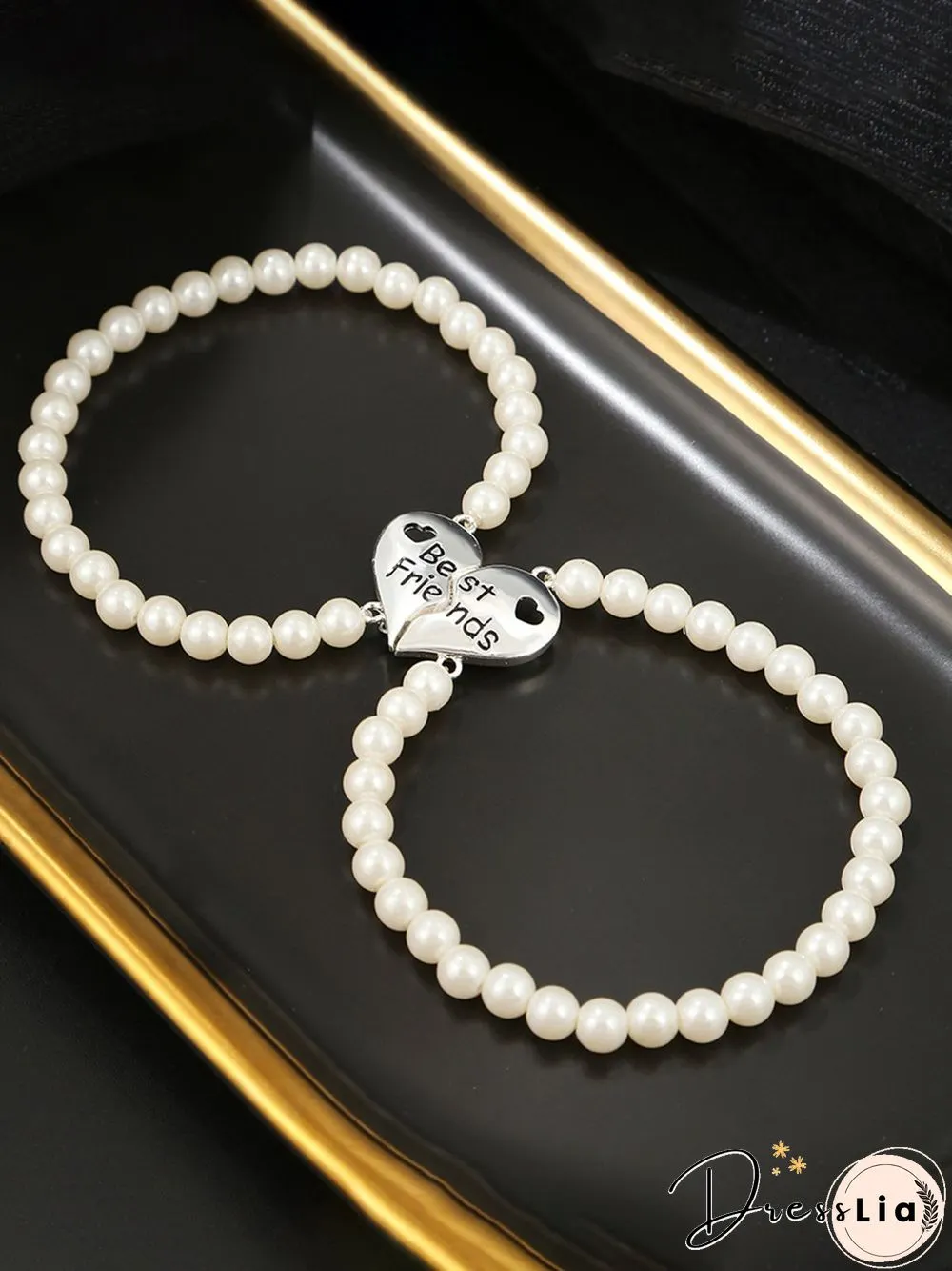2Pcs Bestfriends Heart Letter Pearl Bracelet Bestie Bracelet