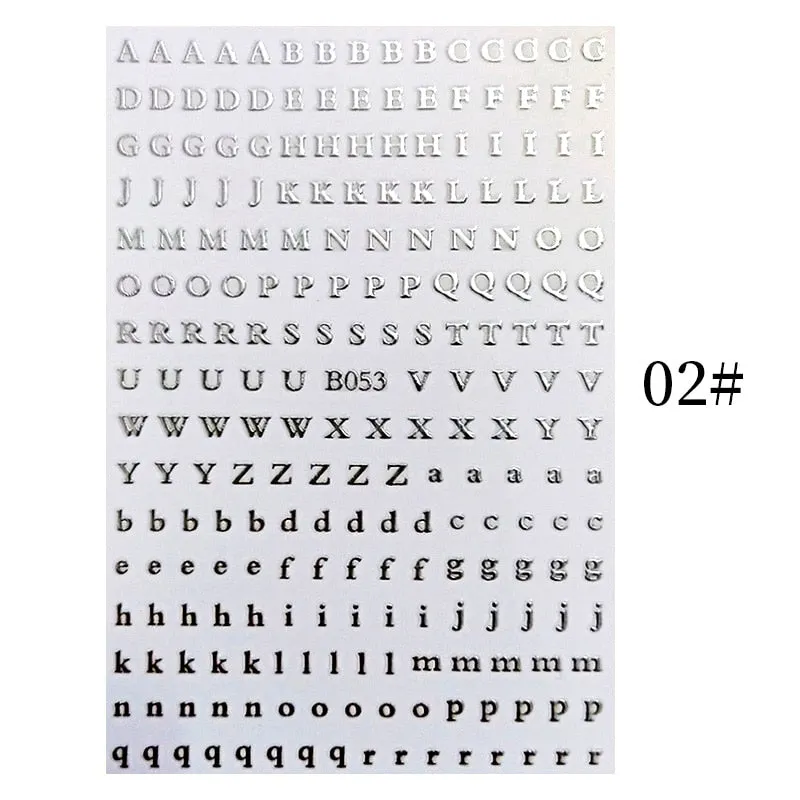 English Letter Design 3D Nail Stickers Iridescent Geometrics Gold Stars Moon Transfer Nail Art Sliders Decoration Accessories