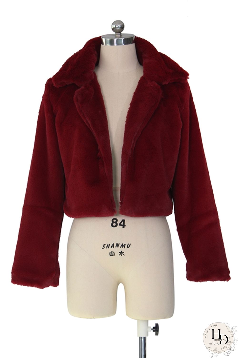 rose red Turndown Collar Solid Fur Pure Long Sleeve