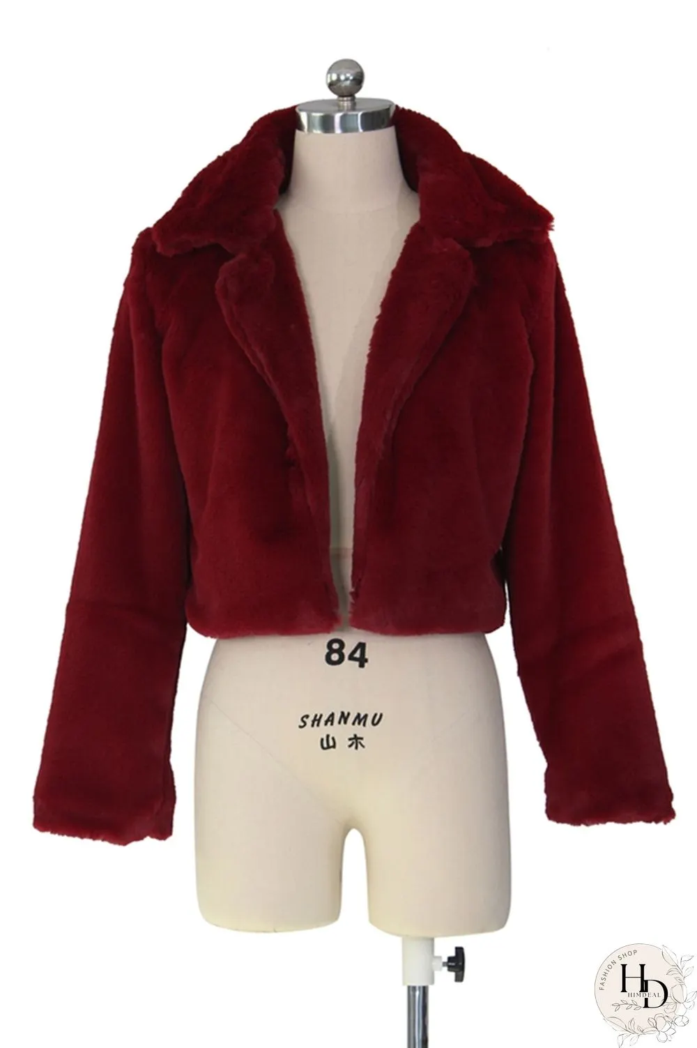 rose red Turndown Collar Solid Fur Pure Long Sleeve