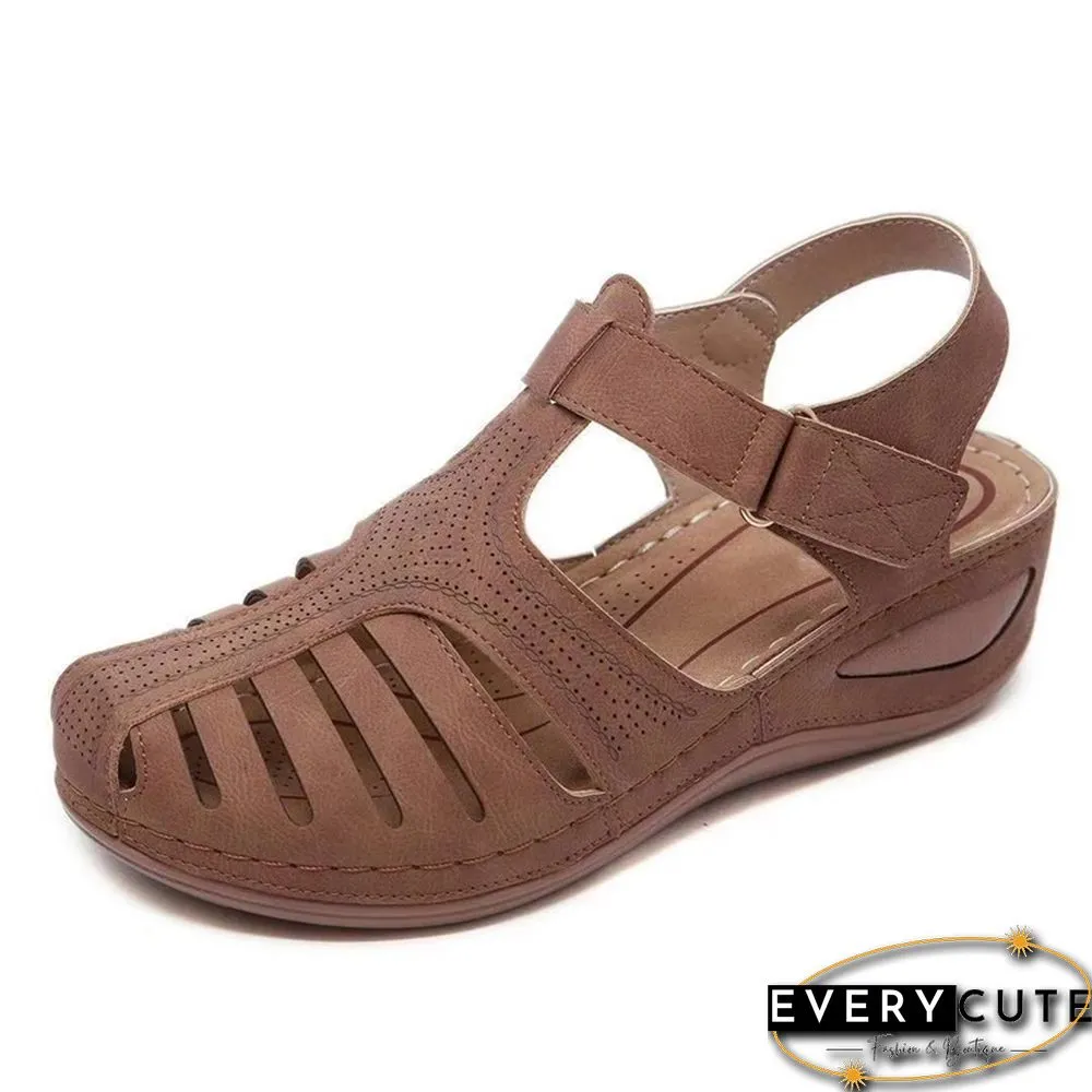 Women's Sandals Summer Ladies Girls Leather Vintage Sandals Buckle Casual Sewing Women Shoes Solid Female Ladies Platform Shoes