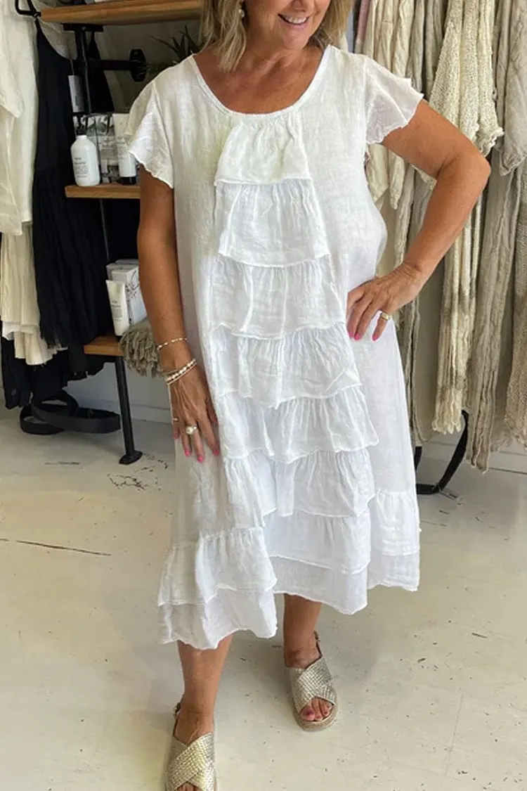 Tiered hemline fluttery sleeve dress - buy 2 free shipping