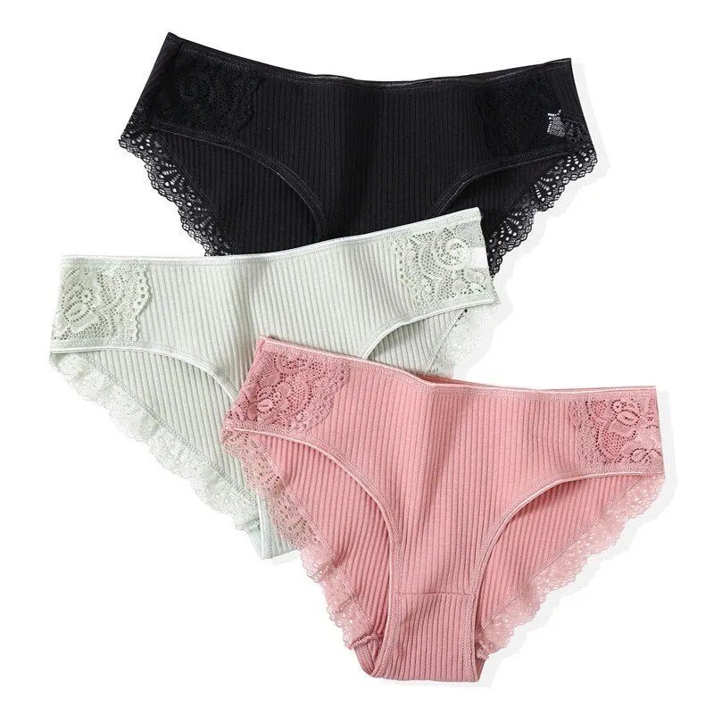 FINETOO Cotton Panty 3Pcs/lot Solid Women's Panties Comfort Underwear Skin-friendly Briefs Women Sexy Low-Rise Panty Intimates