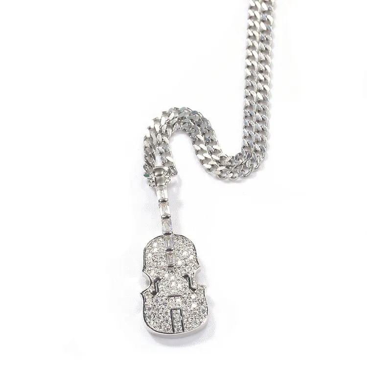 Iced Violin Pendants With Hip Hop Bling Bling Necklaces For Women And Men