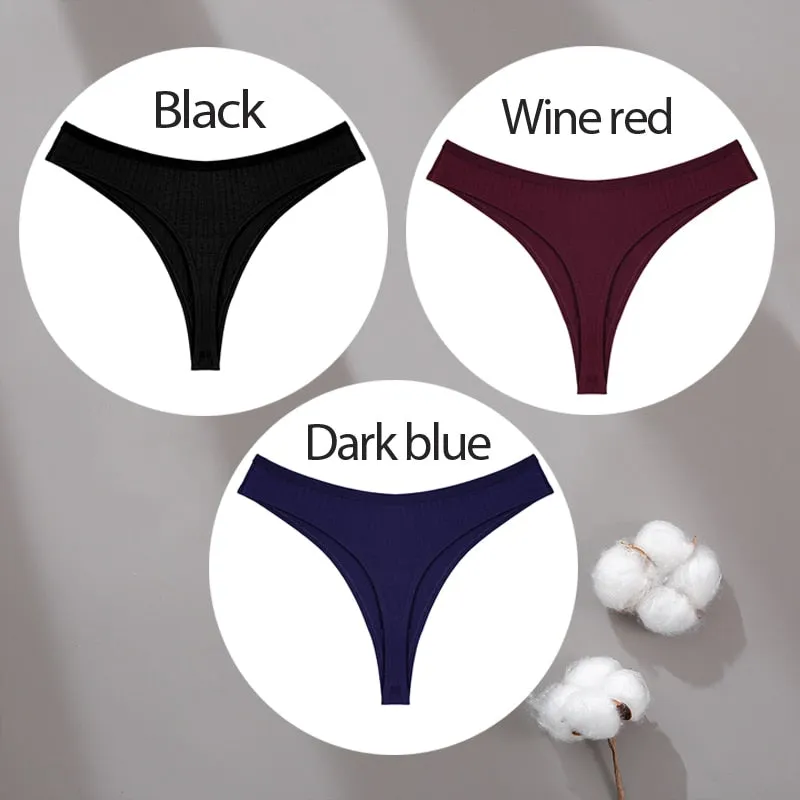 3PCS/Set Cotton Panties G-String Women Panties Sexy Underwear Female Lingerie Thong Briefs for Woman Solid Color Intimate Pantys