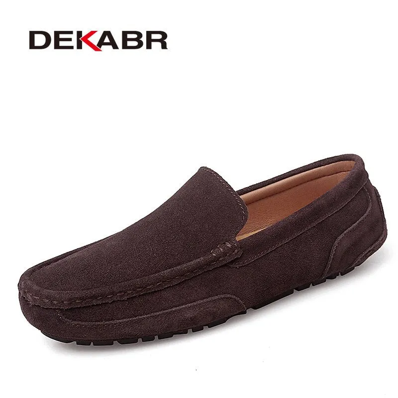 DEKARB Men Loafers Shoes Warm Soft Genuine Leather Business Men Moccasins Shoes Breathable Slip on Driving Shoes Size 38-47