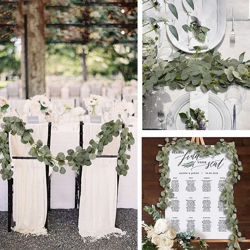 Artificial Green Eucalyptus Leaves Garland Fake Vines Rattan Artificial Plants Ivy Wreath for Wedding Party Home Wall Decoration