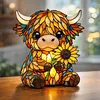 LED 3D Animal Night Lamps Sunflower Highland Cow Table Lamp Cute Bedside Decorations Lamp USB Handcrafted Stained Glass Night Light for Living Room Desk Decor