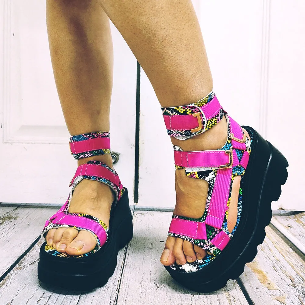 2021 Cool Gothic Style Brand New Cosy Summer High Heels Wedges Sandals Women Casual Platform Shoes Big Size 43