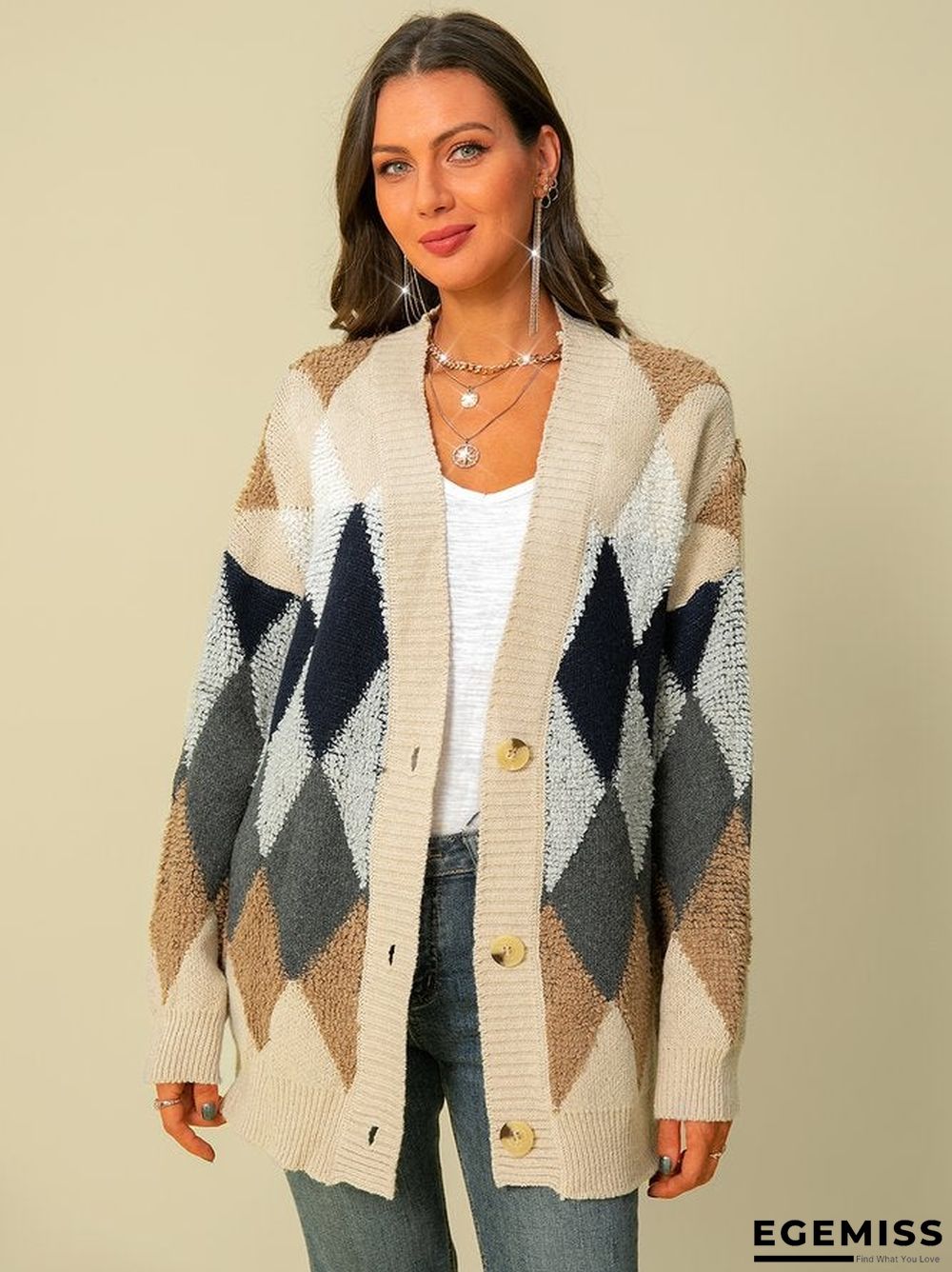 Knitted Jacquard Long Sleeve Outerwear | EGEMISS