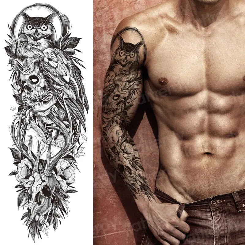 large temporary tattoos for women men full arm tattoo sticker sleeve thigh big body art decal black waterproof fake tatoo flower