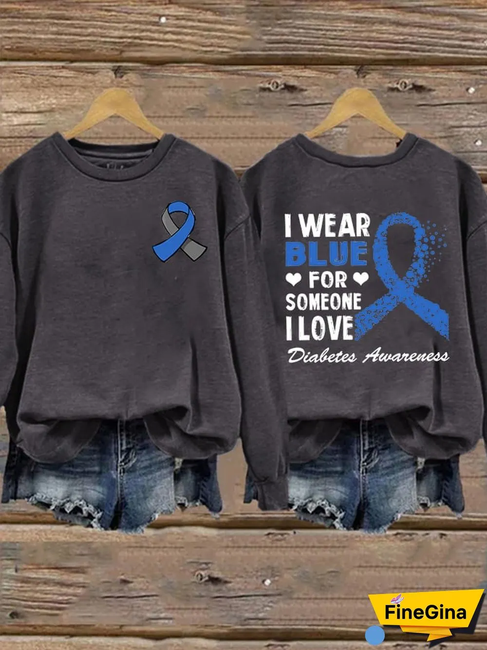Women's I Wear Blue For Someone I Love Diabetes Awarenesse Print Casual Sweatshirt