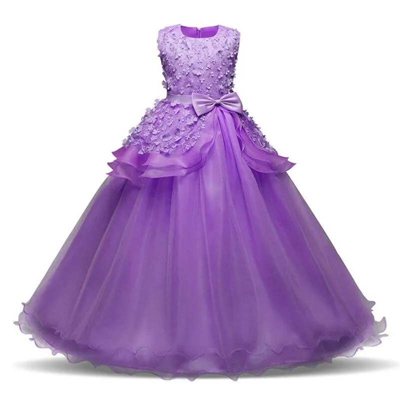 Girl Flower Petals Wedding Dress Children Bridesmaid Outfits Elegant Dress for Girls Vestido Party Prom Gown Princess Costume