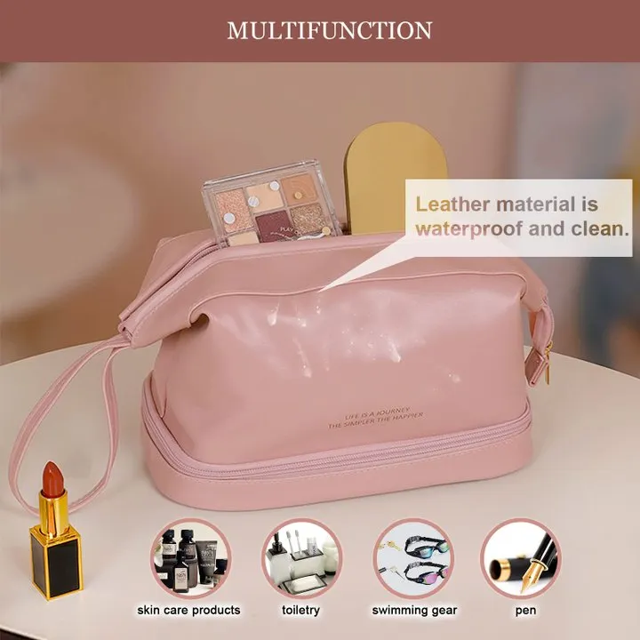Booxom Leather Cosmetic Bag with Handle and Divider （Buy 2 Free Shipping）