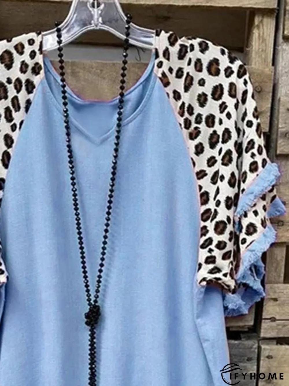 Vintage Leopard Printed Tassel Plus Size Short Sleeve V Neck Casual Tops | IFYHOME