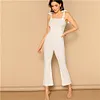 SHEIN Sexy White Self Tie Shoulder Flare Leg Rib-knit Straps Jumpsuit Low Waist Skinny Summer Women Solid Slim Elegant Jumpsuits