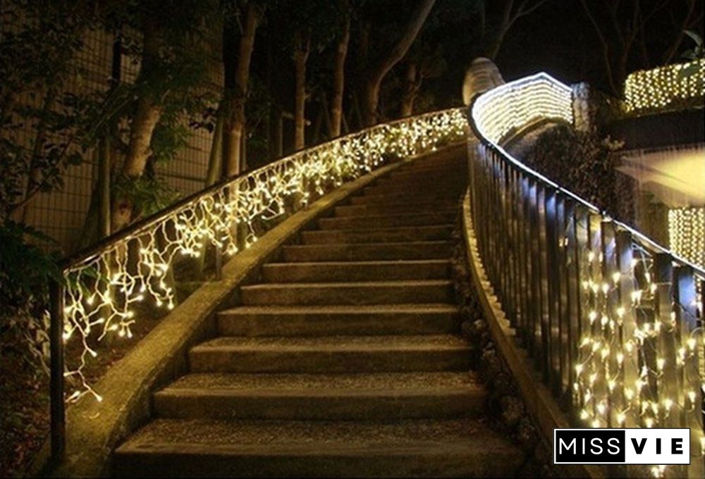 New Droop Curtain Icicle String Light 100LED 10M Christmas/Wedding/Party Decoration Lights Garland AC 110V 220V Outdoor Waterproof Led Lamp 4 Colors