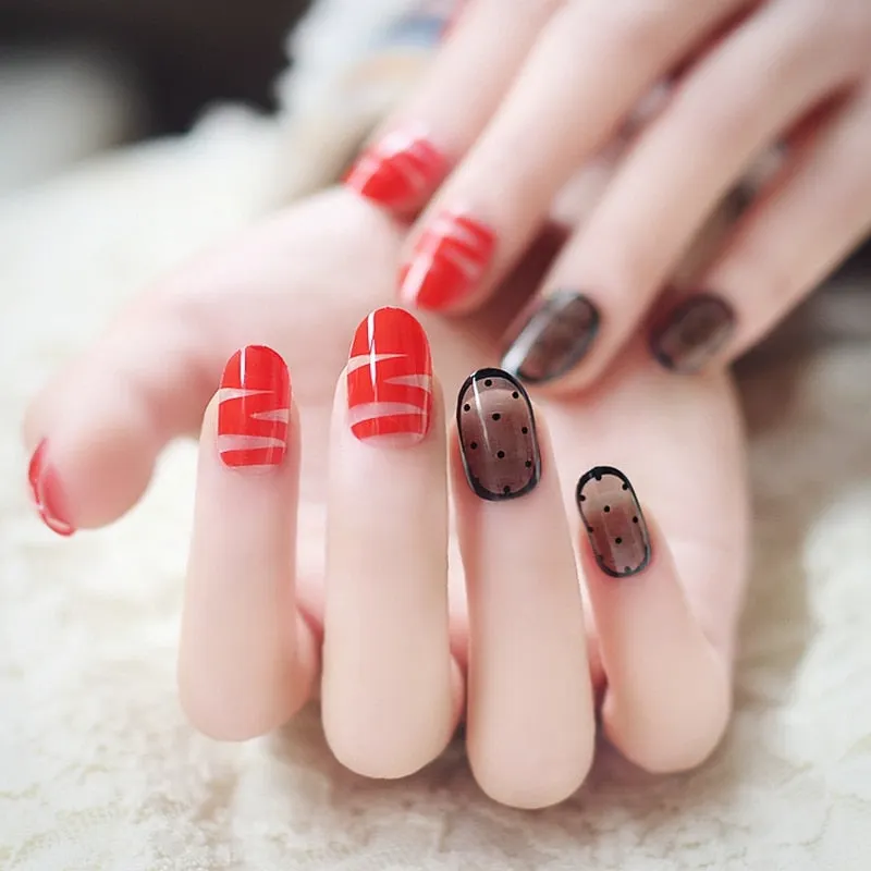 Shine Nude Acrylic Fake Nails Glitter Silver Black White False Nails DIY Nail Art Press On Nail Manicure Material 24Pcs-Nail Inspo