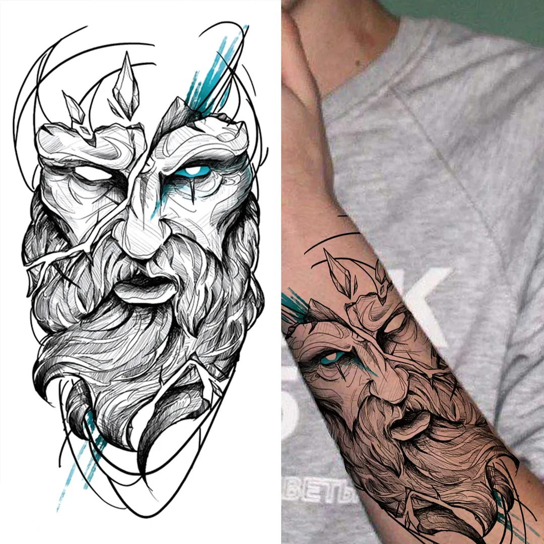 Lion King Crown Temporary Tattoos For Women Men Adult Black Tiger Forest Skull Tattoo Sticker Fake Skeleton Fashion Tatoo Flower