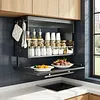 Wall-Mounted Kitchen Storage Cabinet with Pull-Down Double-Layer Shelf Carbon Steel Spice Rack Organizer for Utensils Food Prep & Countertop Organization