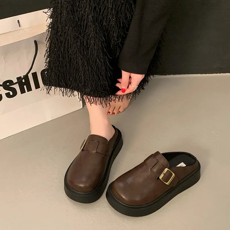 Yyvonne Boken Baotou Half Slippers Women Wearing Lazy One Foot Pedal Noodles Spring And Summer 2025 New Muller Cold Slippers