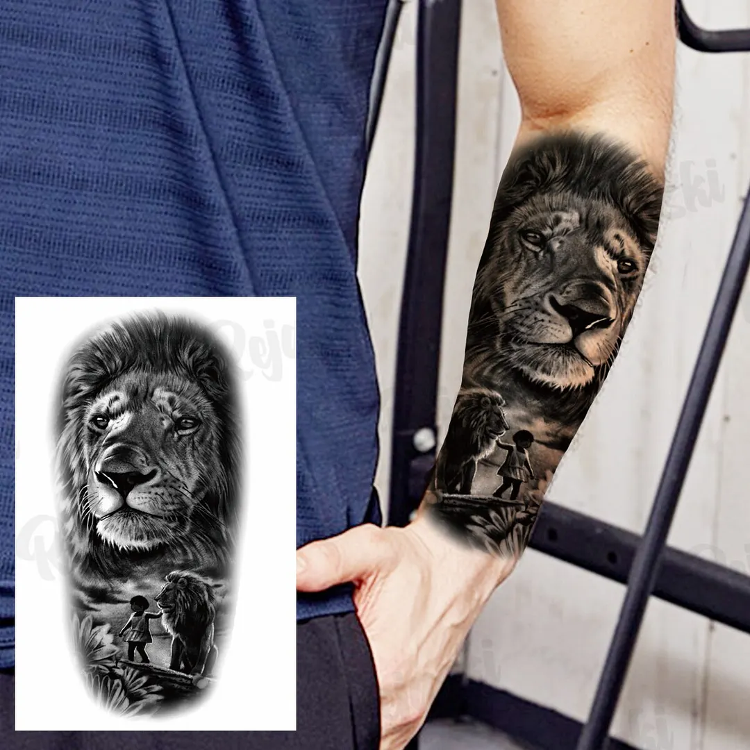 Sdrawing Thorns Temporary Tattoos For Adults Men Realistic Totem Maori Lion Compass Flower Tiger Fake Tattoo StickerArm Tatoos DIY