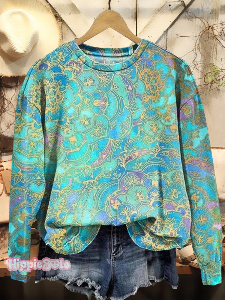 Women&rsquo;s Folk Flower Art Patterns Print Casual Sweatshirt Multicolor / S