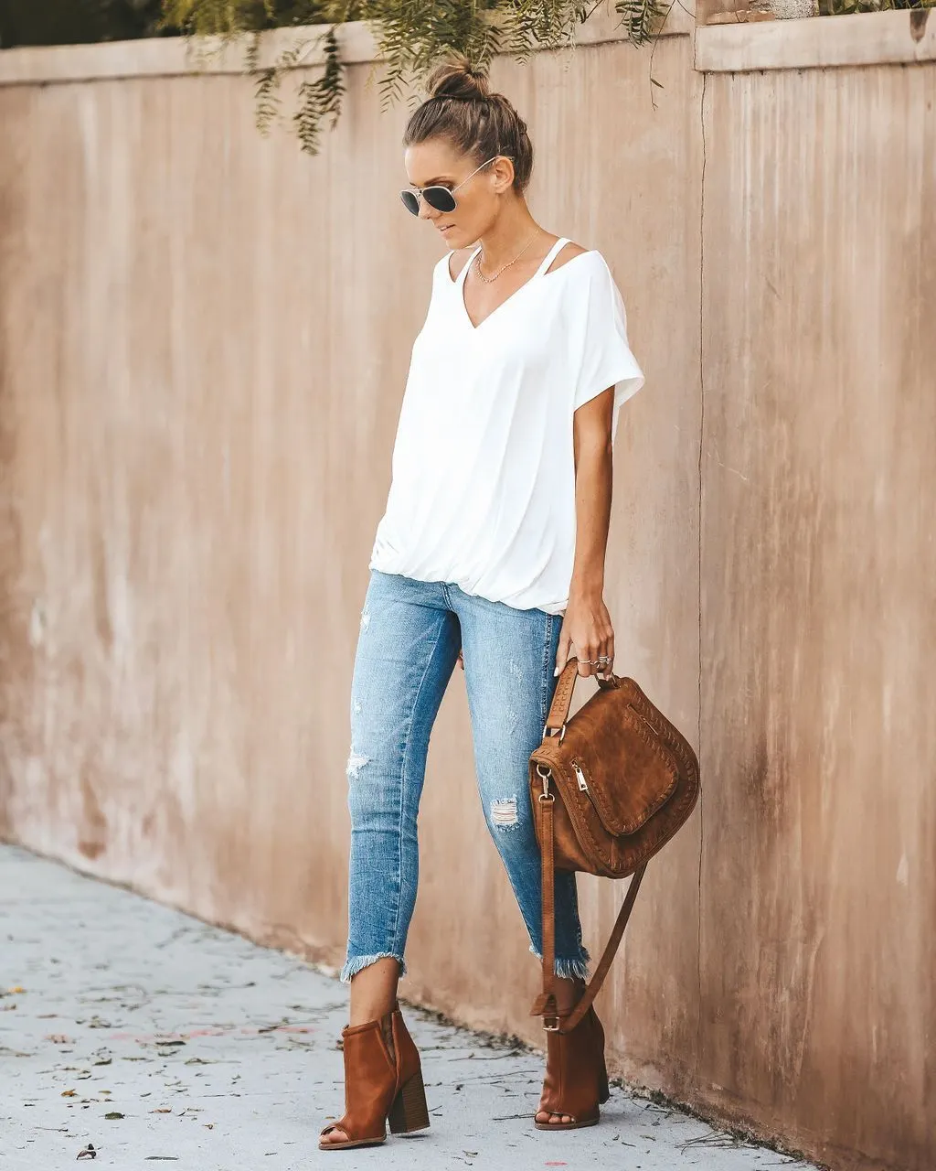 Halter Loose Solid Color T-shirt