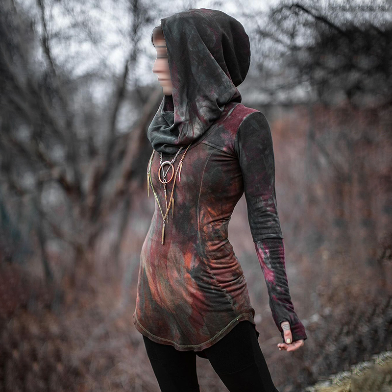 Vintage Tie Dye Print Tribal Elf Hoodie elevenforest