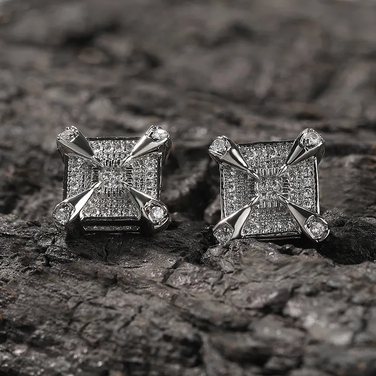 Iced Square Dragon Claw Hip Hop Earrings For Women And Men
