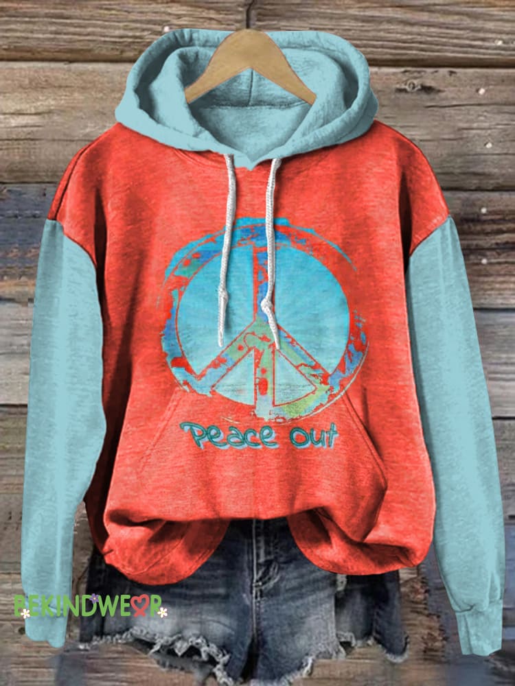 Peace Out Clashing Printed Casual Hoodie Multicolor / S