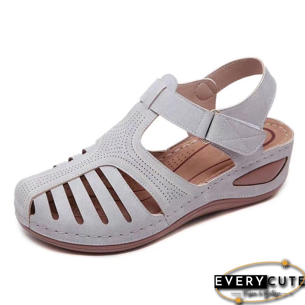 Women's Sandals Summer Ladies Girls Leather Vintage Sandals Buckle Casual Sewing Women Shoes Solid Female Ladies Platform Shoes