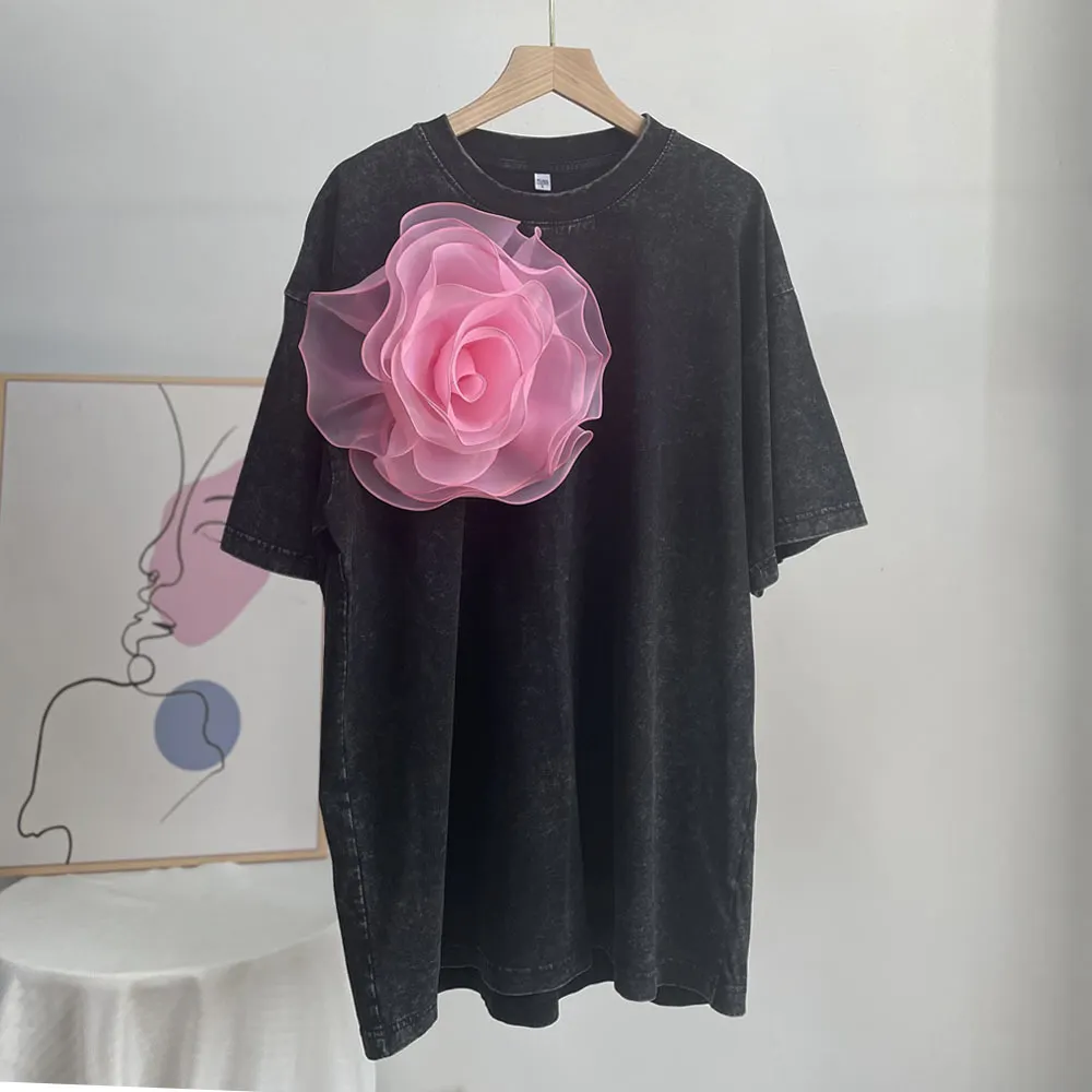 Athvotar Athvotar Summer New Hot Water Washing Wax Dye Faded Short-Sleeved Street Style To Make Old Cotton T-Shirt Girl