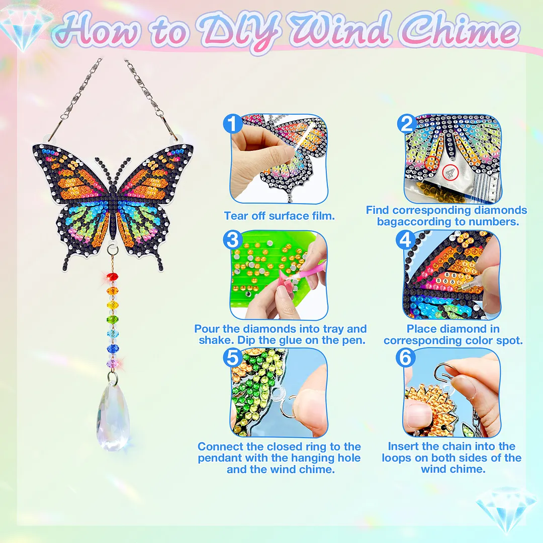 2Pcs Beautiful Butterflies and Hummingbirds DIY Double-Sided Diamond Painting Hanging Kits Diamond Painting Suncatcher Craft Kit for Home Garden Wall Decor Gift