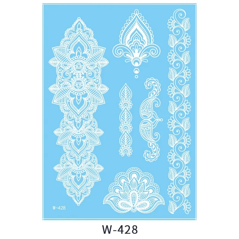 Sexy Henna Mehndi Tattoo White Lace Necklace Flower Water Transfer Temporary Tatoo Sticker Body Art Waterproof for Wedding Beach