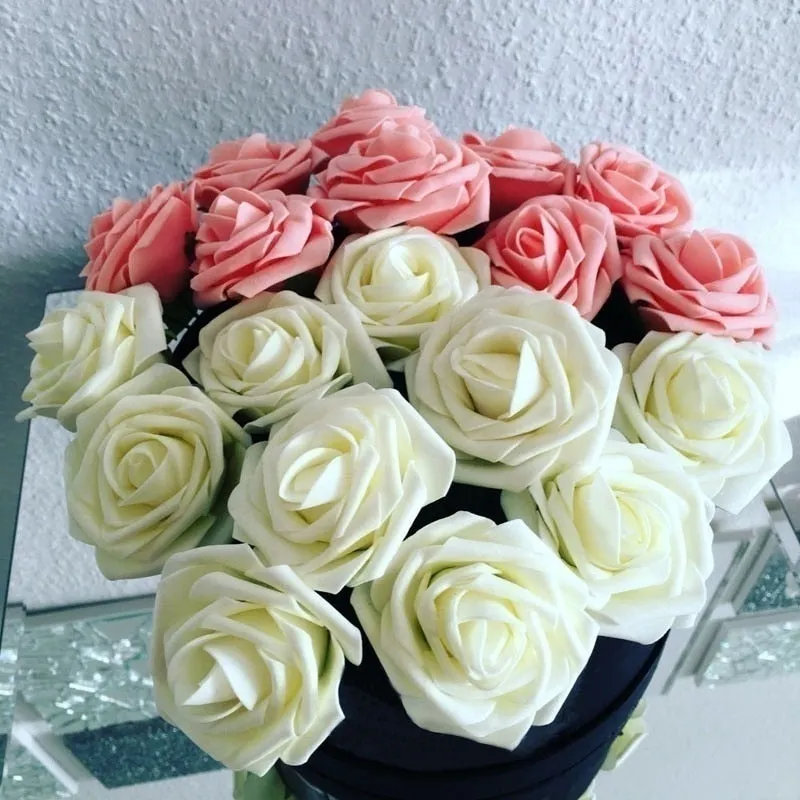 25 Heads 8CM New Colorful Artificial PE Foam Rose Flowers Bride Bouquet Home Wedding Decor Scrapbooking DIY Supplies