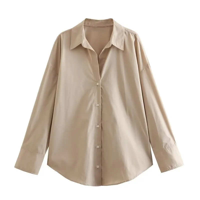 Churchf Churchf New Women's Versatile Striped Lapel Single Breasted Long Sleeve Loose Mansion Silk Shirt