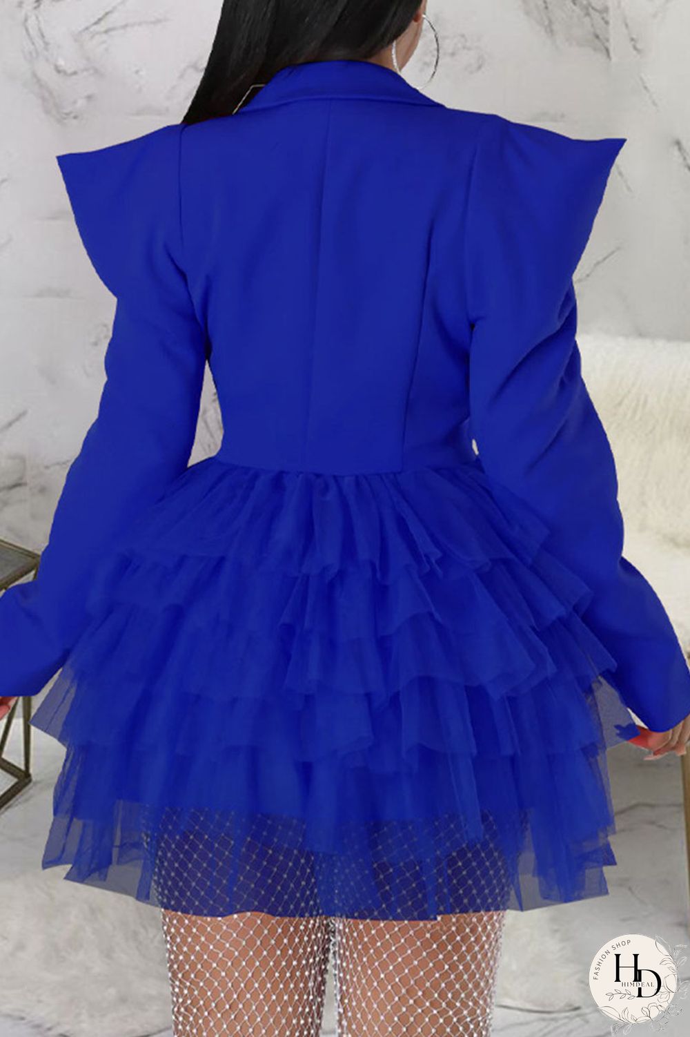 Colorful Blue Casual Street Solid Patchwork Turn-back Collar A Line Dresses