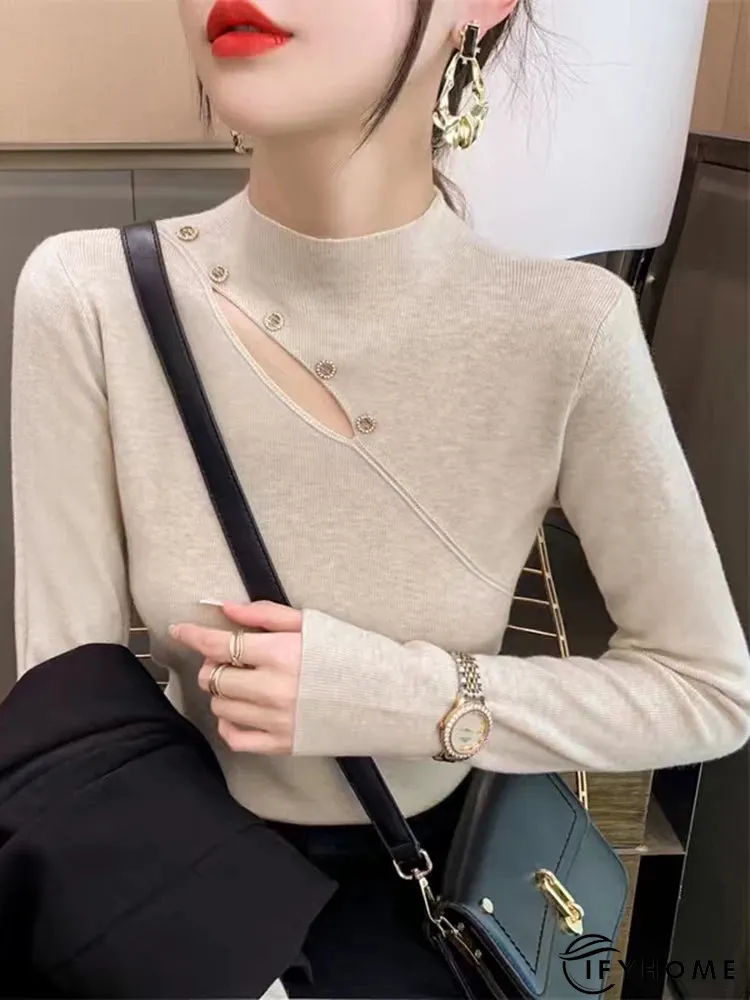 Women's Acrylic Mock-Neck Full Sleeves Solid Pattern Sweater | IFYHOME