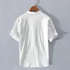 Chemise en lin &agrave; col en V et manches courtes pour hommes