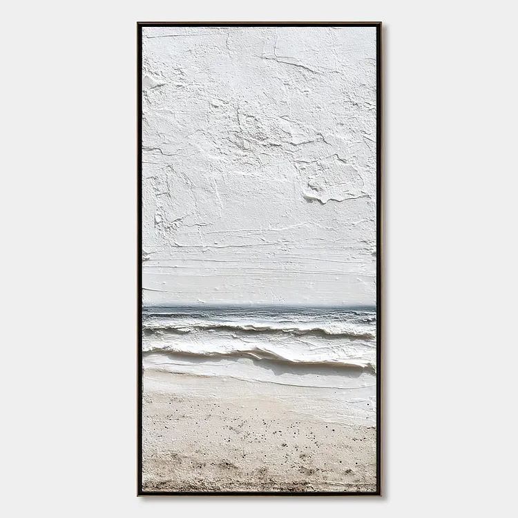 WHISPERING TIDE: Textured Wabi Sabi Beach Scene Painting（Canvas painting）