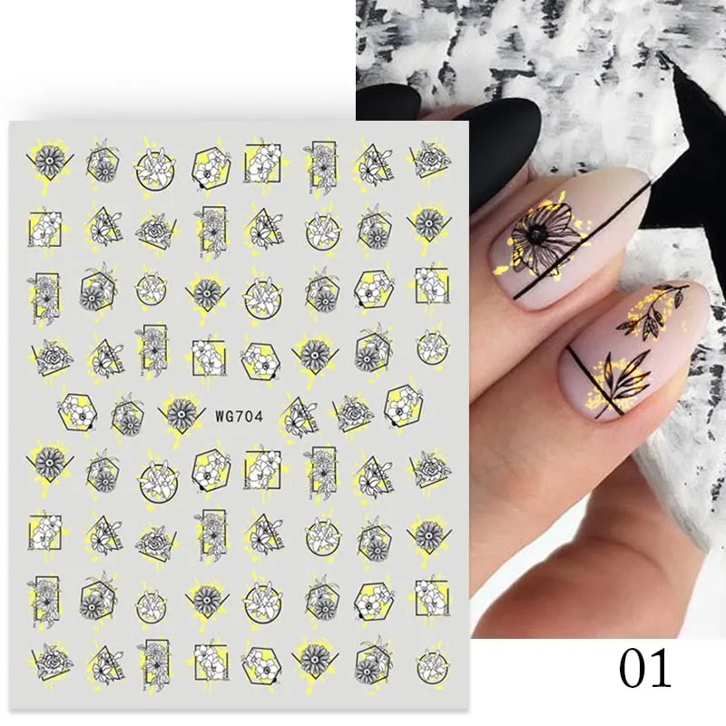 Geometric Lines Flowers Leaves 3D Nail Sticker Figure Woman Face Pattern Special Self Adhesive Nail Art Decals Manicures Sliders-Nail Inspo