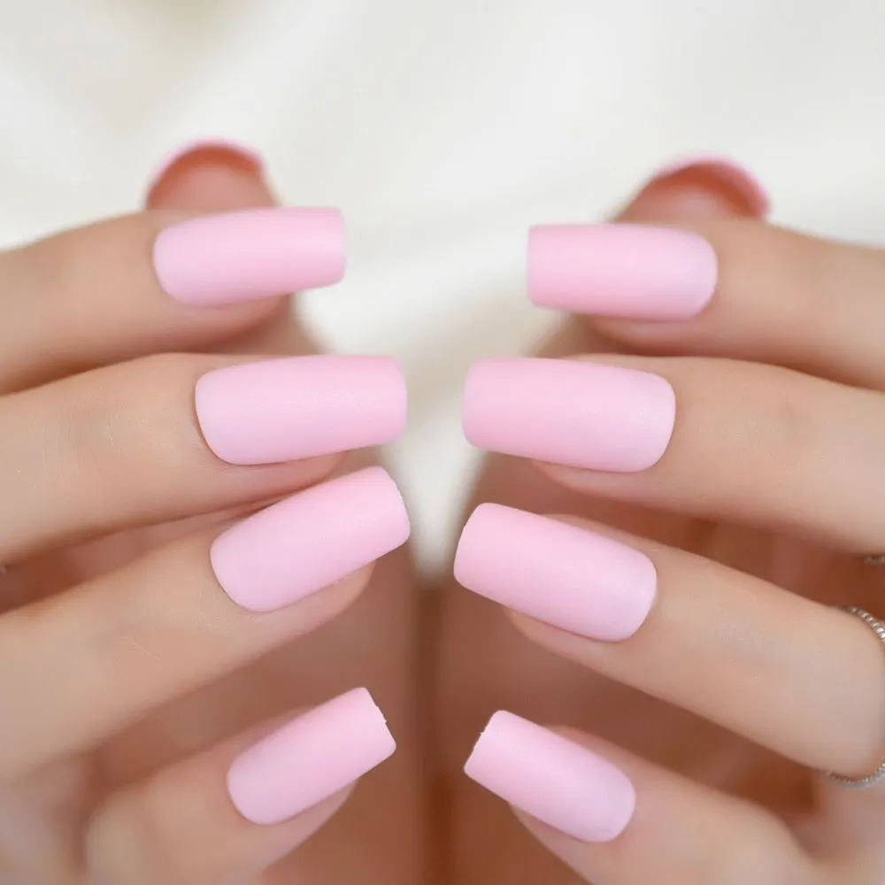 Medium Long Matte Fake Nails White Matt Solid Color Nail Tips Square Acrylic Fignernails 24-Nail Inspo