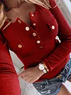 Daily Pocket Button Pure Color Long Sleeve Blouse
