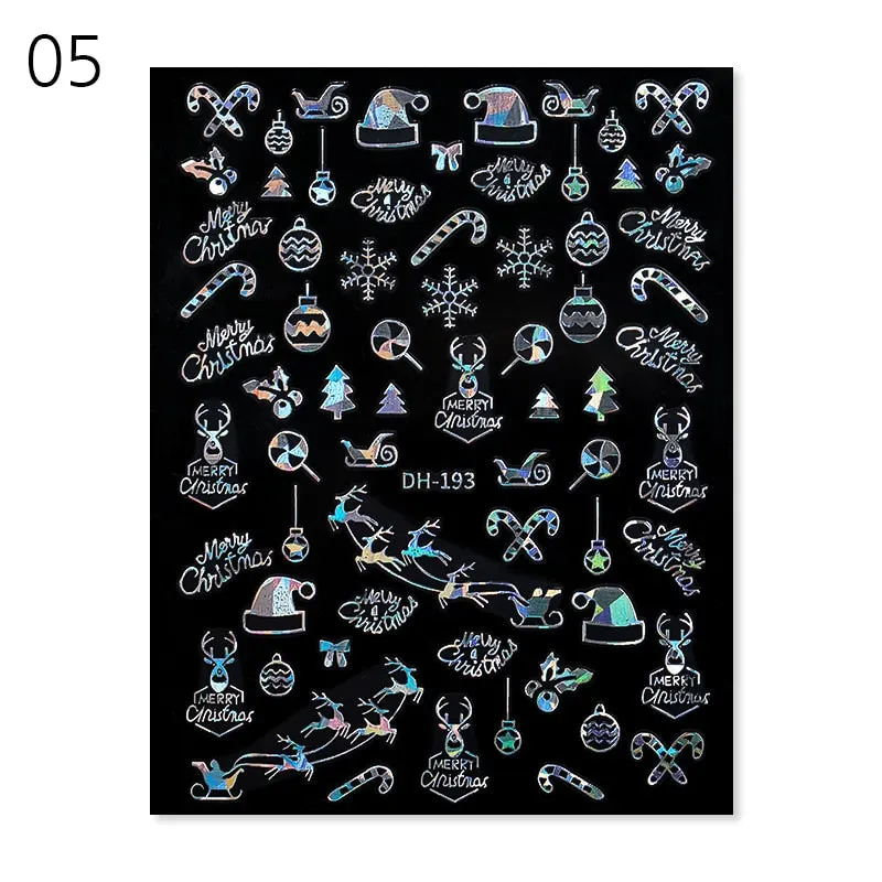 Sliver Bronzing 3D Christmas Nail Art Decoration Sticker Sparkly White Colorful Glitter Geometry Snowflake Winter Slider Foil
