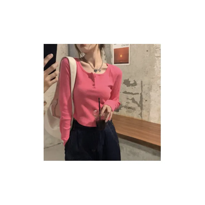 Brownm Brownm Sense Long-Sleeved T-Shirt Female 2024 Spring And Autumn New Korean Version Slim Careful Machine Bottom Shirt Short Student Jacket