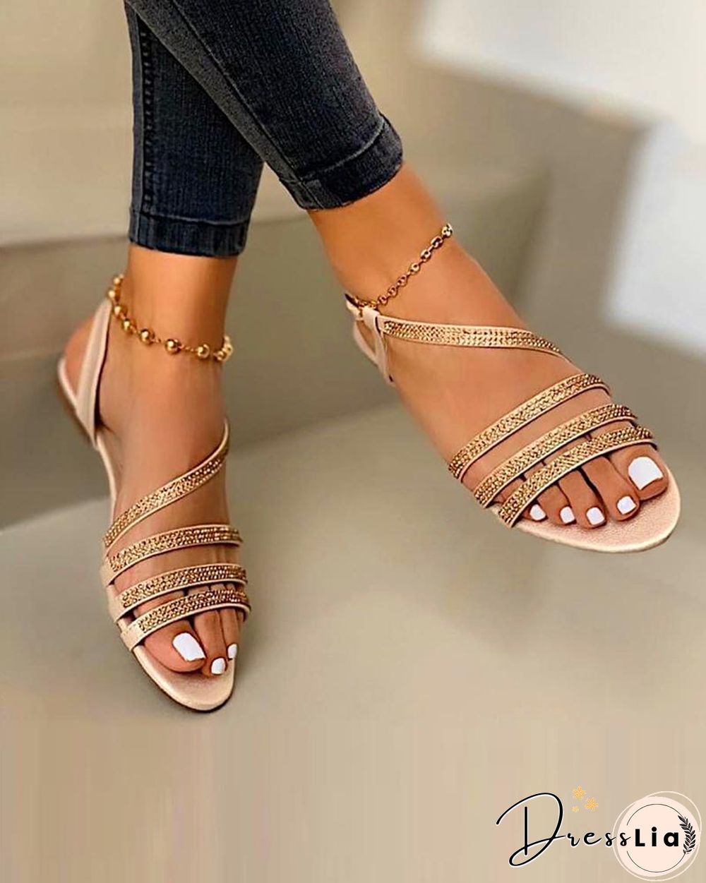 Embellished Strappy Flat Sandals